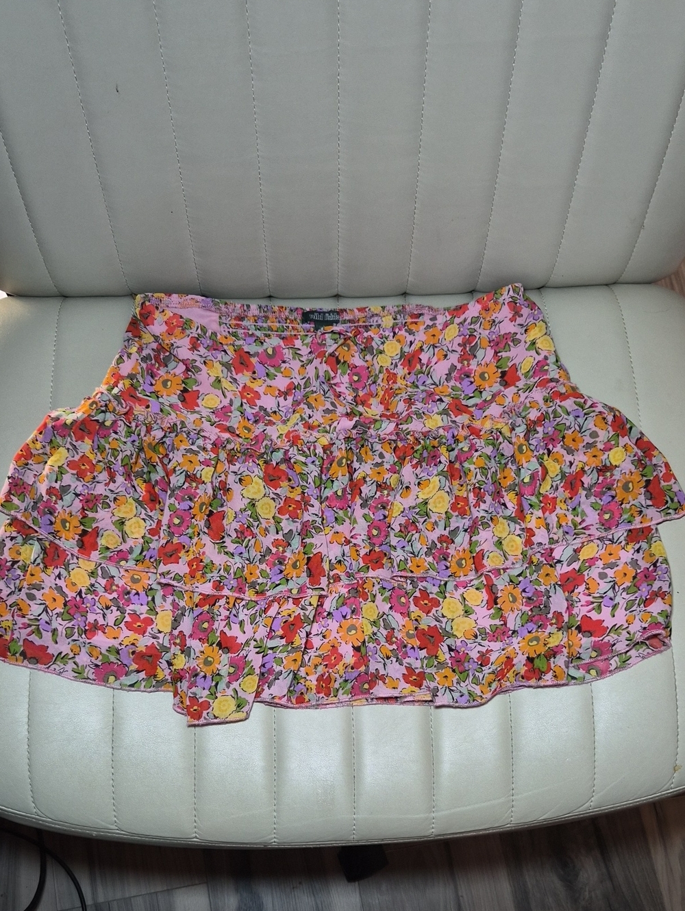 Elegant Pink Floral Tiered Mini Skirt S Bottoms Boho Cottagecore Romantic  0006